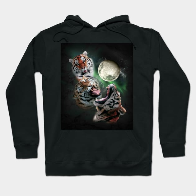 3 Tiger Moon, Wolf Tigers, Wolves Howling Hoodie by Random Galaxy